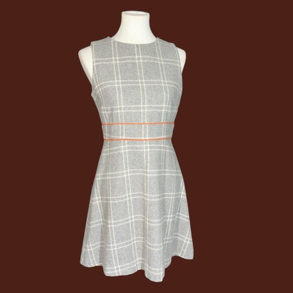 Sail to Sable Gray Orange Wool Plaid A-Line Mod Shift Dress Mod Size 4 - Picture 8 of 10